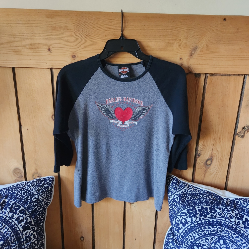 Harley-Davidson Y2k Womens Baseball Style T-shirt Gray And Black Size XL